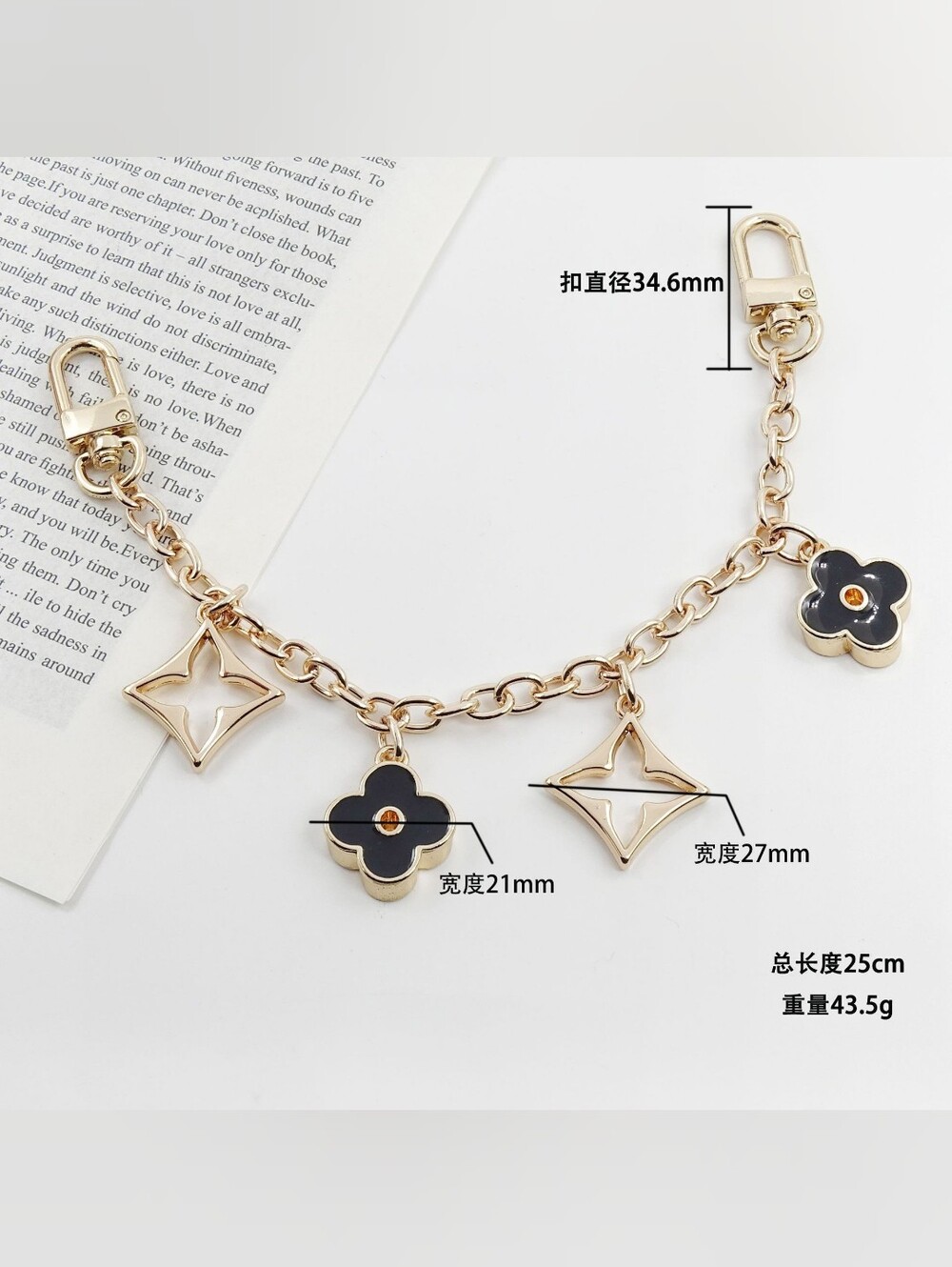 Gold-tone Floral Charm Bracelet/bag Charm - Black & Gold